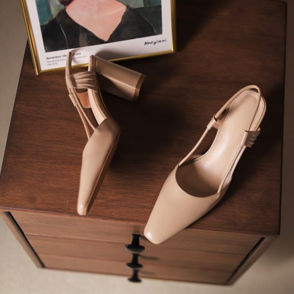 Closed Toe Back Empty High Heel Cool Pumps Full Leather - Image 3