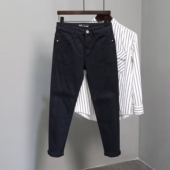 Slim Fit Skinny Solid Color Korean Casual Jeans - Image 4