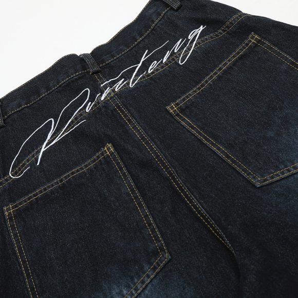 American Retro Loose Embroidered Washed Denim Trousers - Image 4