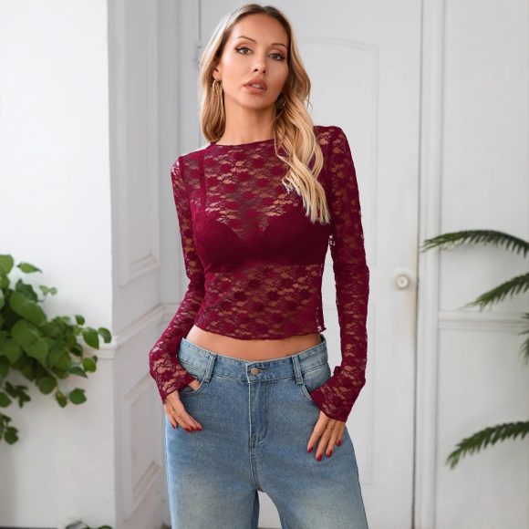 New Sexy Style Lace Short Top For Long-sleeve T-shirt Women - Image 5