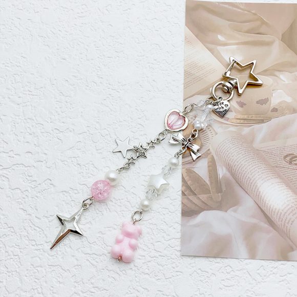 Beaded Bow Love Cross Keychain - Image 2