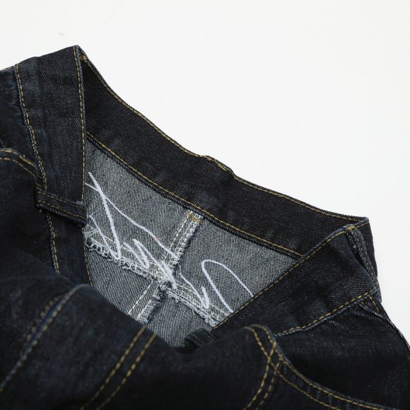 American Retro Loose Embroidered Washed Denim Trousers - Image 2
