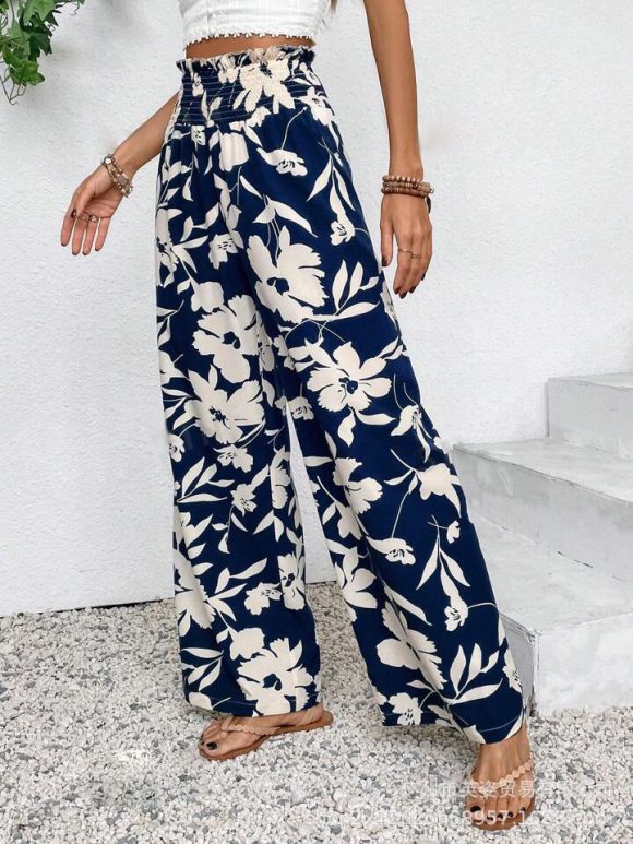 Casual Simple Comfortable High Waist Flower Print Wide Leg - Image 2