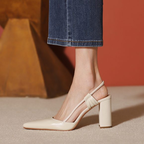 Closed Toe Back Empty High Heel Cool Pumps Full Leather - Image 4