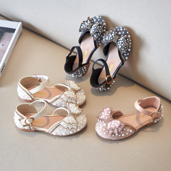 Summer Girls Pearl Bow Princess Shallow Mouth Pumps - Image 2