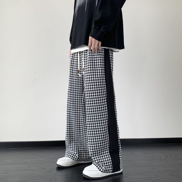 Houndstooth Stitching Chenille Casual Pants - Image 6