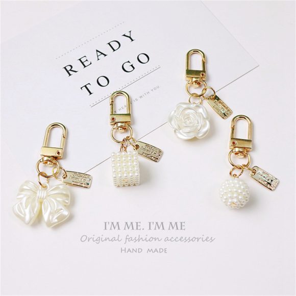 Cross-border Rose Bow Pearl Tassel Key Chain Car Pedant Decoration