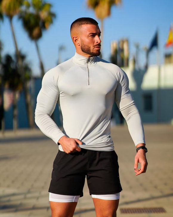 Fitness T-shirt, Quick Drying Half Zip Top, Tight Fitting Clothes, Long Sleeves - Image 9