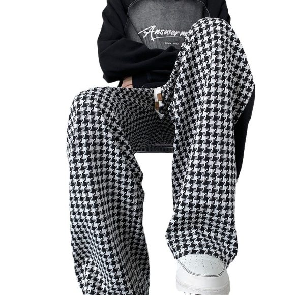 Houndstooth Stitching Chenille Casual Pants - Image 7