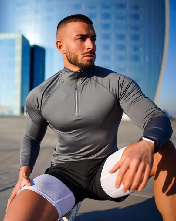 Fitness T-shirt, Quick Drying Half Zip Top, Tight Fitting Clothes, Long Sleeves - Image 4
