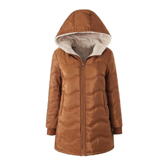 Geometric Wave Hooded Fleece-lined Warm-keeping Cotton Clothing - Image 8