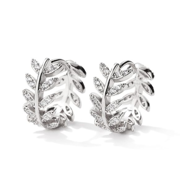 South Korea Niche Design Micro Inlaid Zircon Leaf-shaped Earring - Image 6