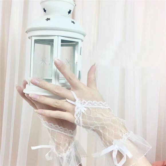 Mesh Lace Fingerless Bow Oversleeves Girl - Image 3