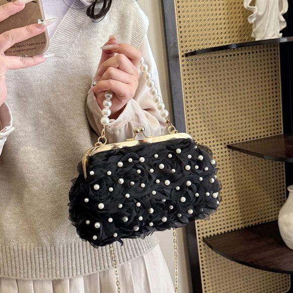 Women's Dinner Flower Clipped Button Shell Bag - Image 3