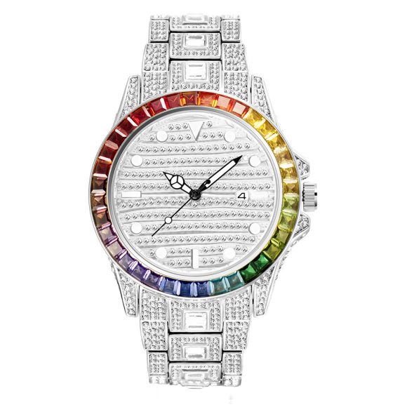 Fashion High-end Gradient Rainbow Diamond Waterproof Men's Quartz Watch - Image 8