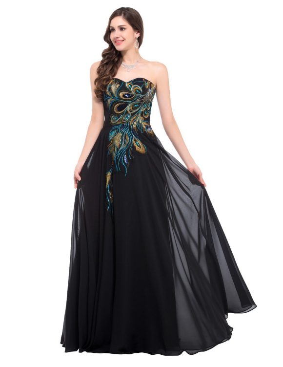 Embroidered Peacock Heart Collar Dress Chiffon - Image 5