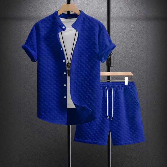Men's Jacquard Casual Short Sleeve Shirt Outfit - Image 9
