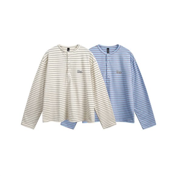 American Retro Men's Clothes Striped Long Sleeve Embroidered Button T-shirt - Image 5