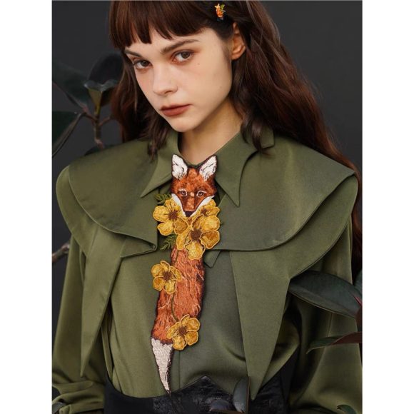 Knotless Machine Embroidery Vintage Mushroom Berry Tie For Women - Image 2