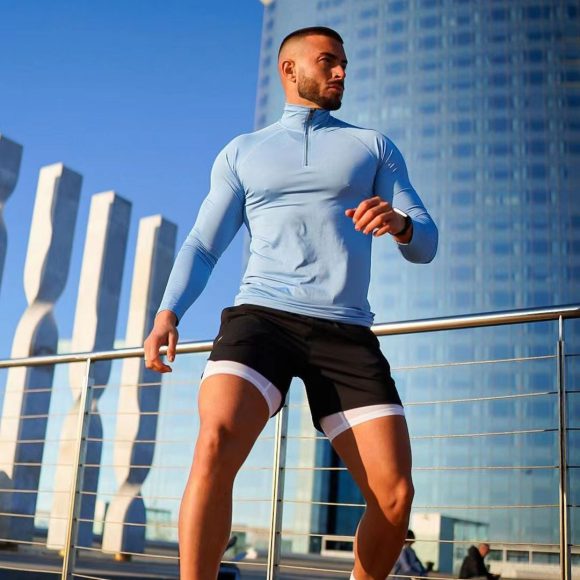 Fitness T-shirt, Quick Drying Half Zip Top, Tight Fitting Clothes, Long Sleeves - Image 6