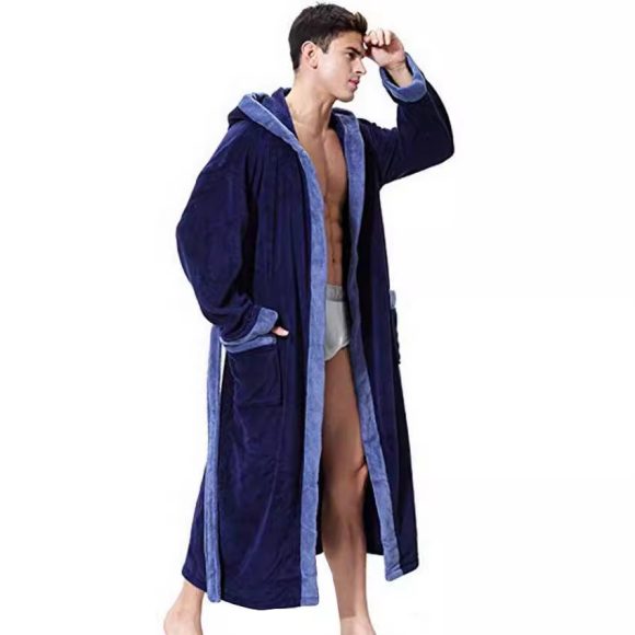 Men's Simple Colorblock Hood Patch Pocket Bathrobe - Image 8