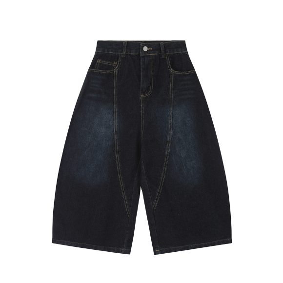 American Retro Loose Embroidered Washed Denim Trousers