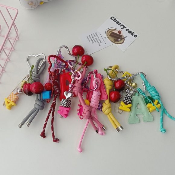 3D Cute Cherry Embroidered Handbag Car Keychain Pendant