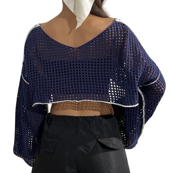 Women's Flared Sleeve Cropped Sexy Short Casual Hollow Sweater - Image 3