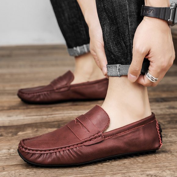 Men's Fashion British Leather Beanie Shoes - Image 3