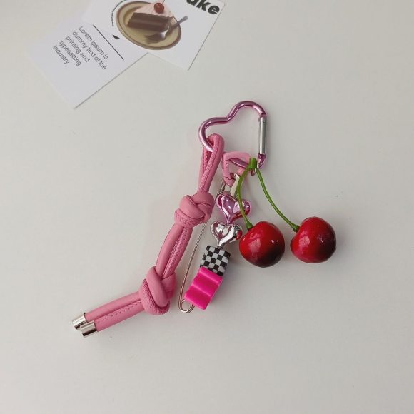 3D Cute Cherry Embroidered Handbag Car Keychain Pendant - Image 5