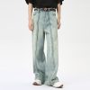 Retro Light Color Stitching Design Straight Wide Leg Jeans