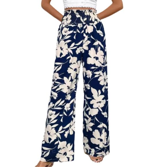 Casual Simple Comfortable High Waist Flower Print Wide Leg - Image 5