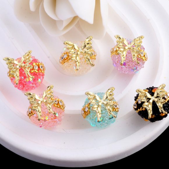 3d Butterfly Color Granulated Sugar Round Beads Diamond Pendant - Image 6