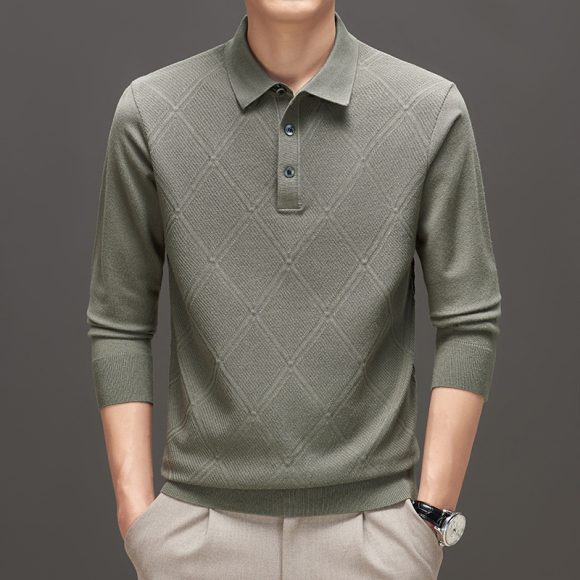 Knitwear Polo Collar Solid Color Long Sleeve Men's Sweater - Image 3