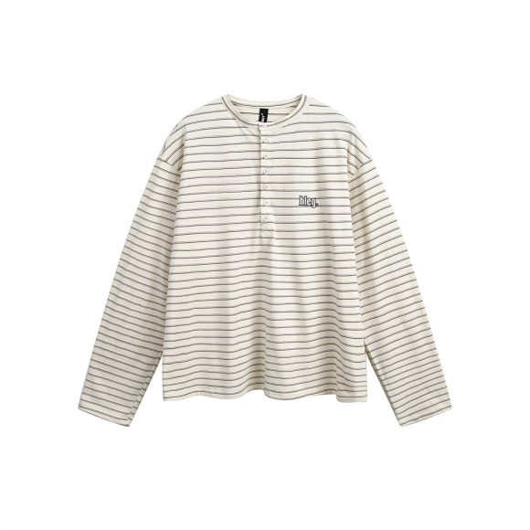 American Retro Men's Clothes Striped Long Sleeve Embroidered Button T-shirt