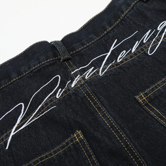 American Retro Loose Embroidered Washed Denim Trousers - Image 3