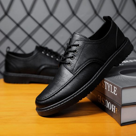 Plus Size Handsome Lace Up Casual Youth British Black Leather Shoes Men - Image 6