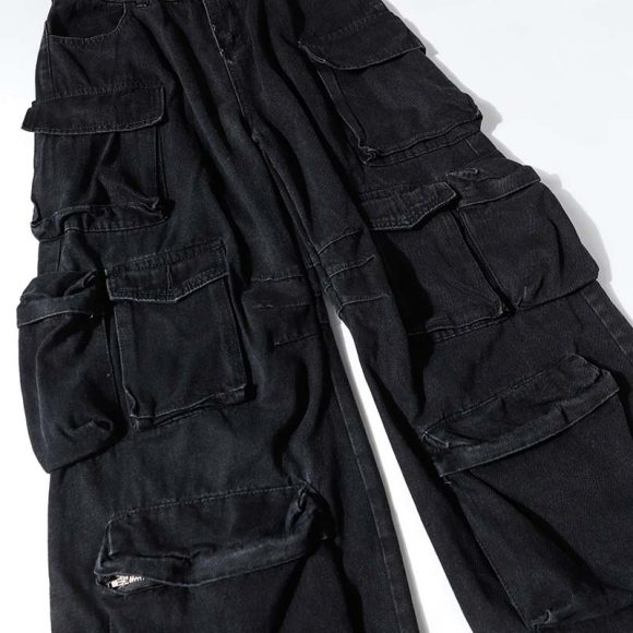 High Street Multi-pocket Heavy Industry Washed Old Cargo Jeans - Image 3