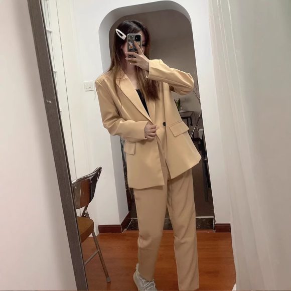 Women's Multi-color Commuter Loose Design Double-breasted Jacket - Image 6