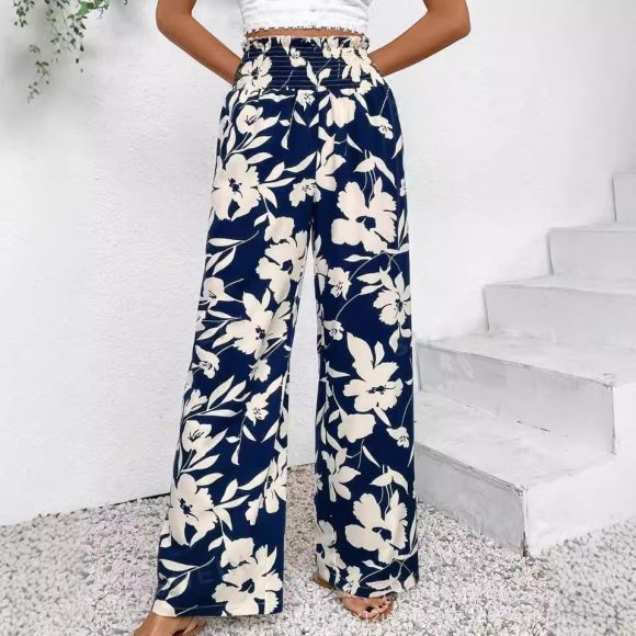 Casual Simple Comfortable High Waist Flower Print Wide Leg