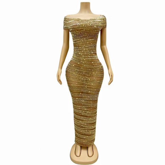 Sexy Luxury Shiny Rhinestone Dress Performance Costume Party Evening Dress - Image 2