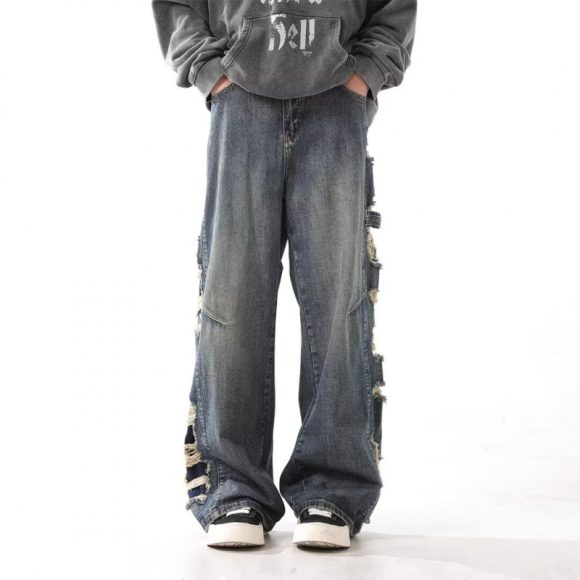 Washed Make Old Ripped Jeans Men's Straight Loose - Image 3