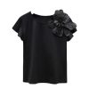 Round Neck Three-dimensional Flower Decoration Fashion Ruffle Sleeve Loose Slim Top - Image 2