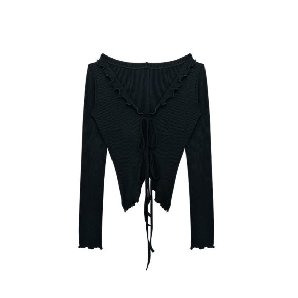 Small Coat Wave Wooden Ear Slim-fit Long-sleeved Cardigan - Image 3