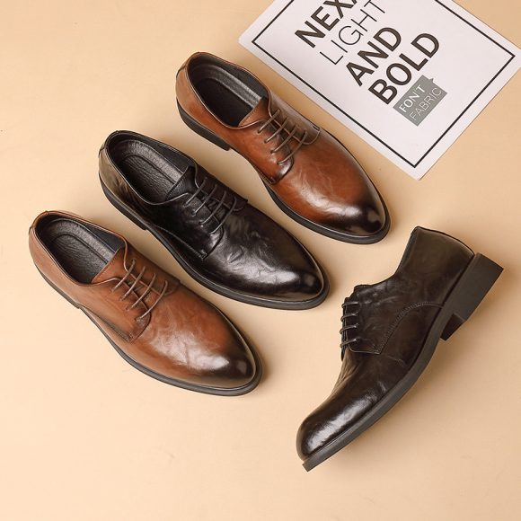 Hong Kong Style Retro Scratch Pattern Formal Business Leather Shoes - Image 7