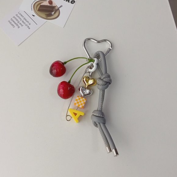 3D Cute Cherry Embroidered Handbag Car Keychain Pendant - Image 8