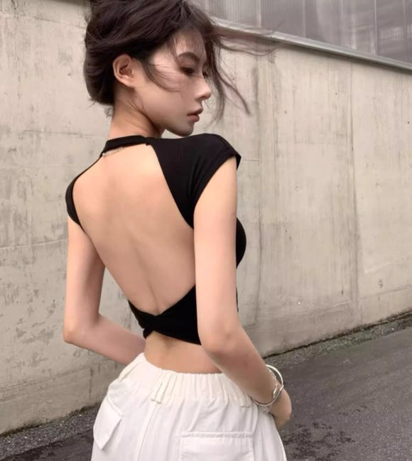 Cross Hollow Back Short-sleeved T-shirt For Women - Image 5