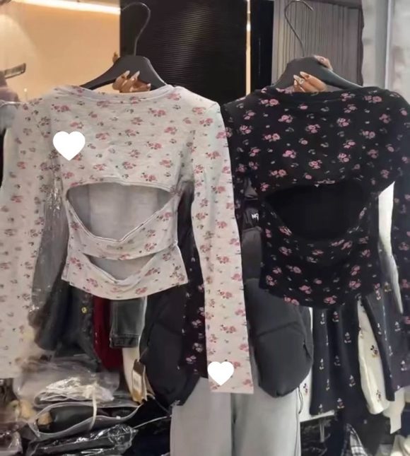 Women's U-neck Backless Floral T-shirt - Image 4