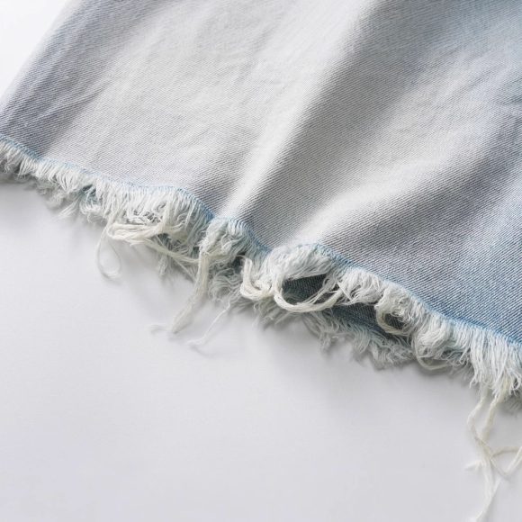 Washed Worn Hole With Cat Whisker Denim Shorts - Image 2