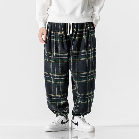 Hong Kong Style Plus Size Woolen Casual Harlan Plaid Pants - Image 8